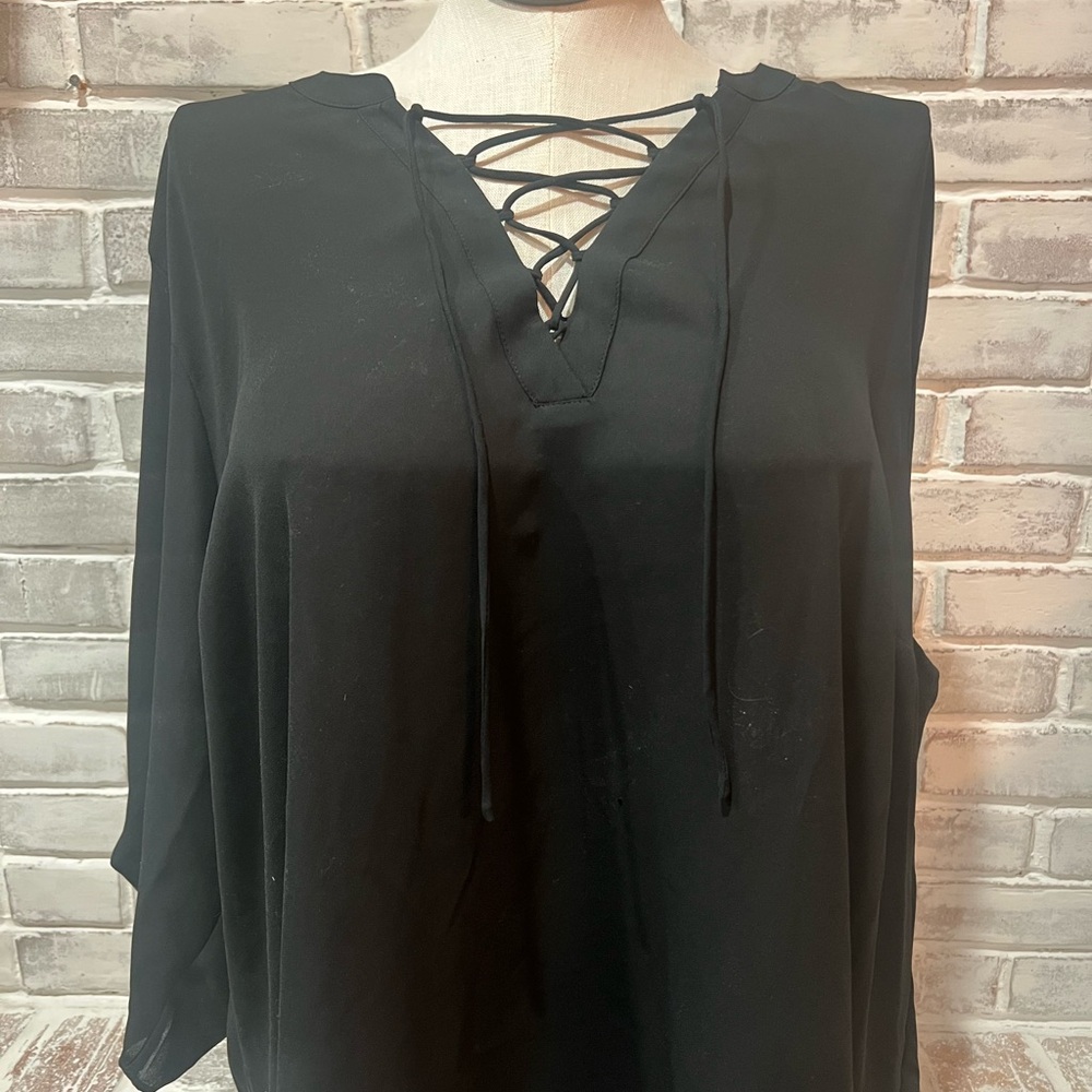 Elegant Black Lace-Up Blouse